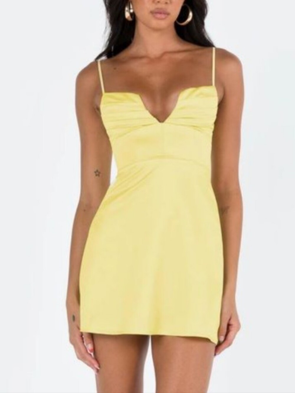 Princess Polly Della Mini Dress Butter Yellow Satin Slip Dress Homecoming Size 4